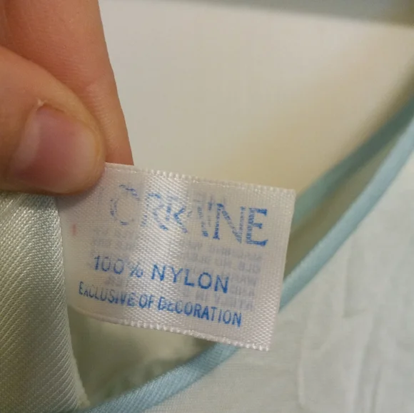 Mint blue vintage medium maxi nylon nightgown with flower - Picture 3 of 6